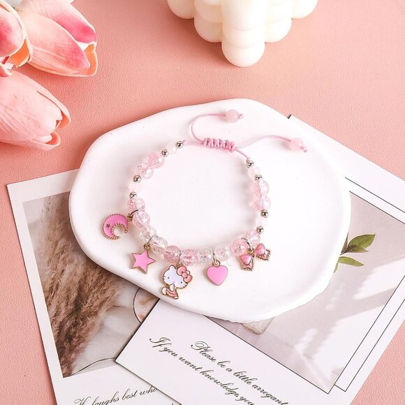 Charming Kawaii Cat Matching Bracelets Set - Crystal Bead & Braided Designs - Picture 5 of 6